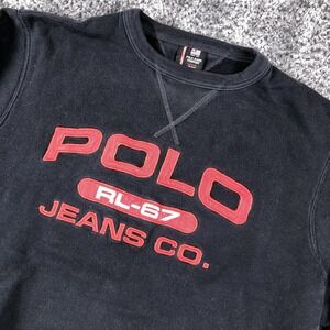 Polo Ralph Lauren Sweatshirt Mens Medium Black Fleece Pullover Crewneck RL-67